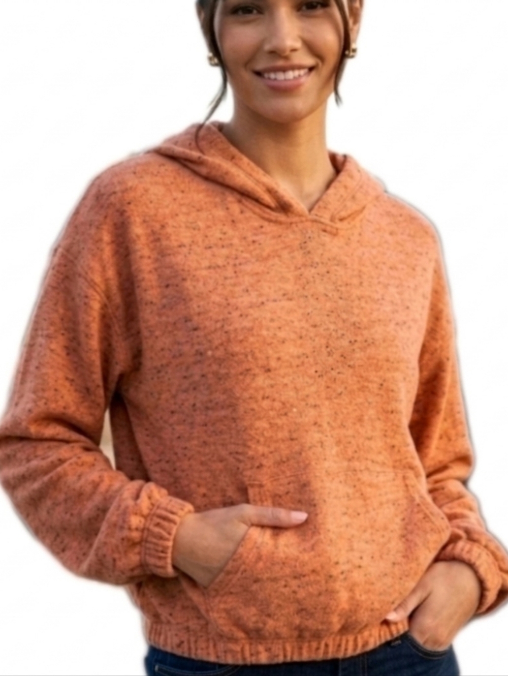 Monrow Women’s Coral heather Hoodie Sweatshirt size XS